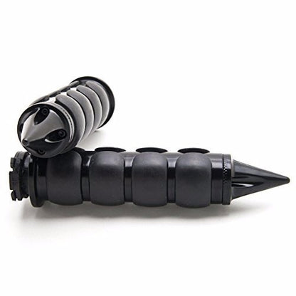 TRHB114A-1"-BK Spike Black Comfort Rubber Motorcycle Handlebar Hand Grips (1 inch) Custom Black Billet Grips Compatible with Cruisers/Choppers/Harley Davidson