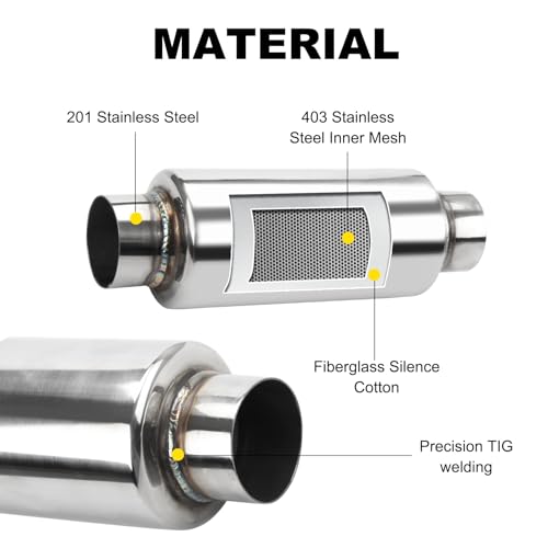 2.5" Inlet & Outlet Universal Muffler with Clamp, 12" Overall Length Stainless Steel Resonator - size: 2.5 inch