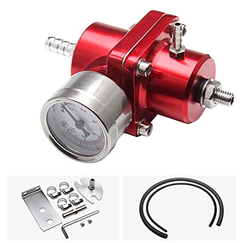 Adjustable Fuel Pressure Regulator With Gauge Hose 0-140 PSI Universal 6AN FPR Kit Aluminum Red - color: red