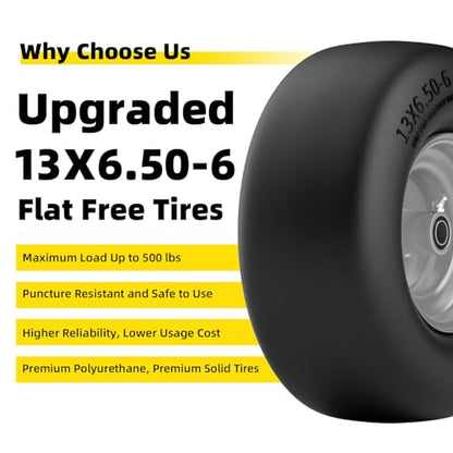 RONPOW 13x6.50-6 Flat Free Zero Turn Lawn Mower Tires, 500lb Load Capacity
