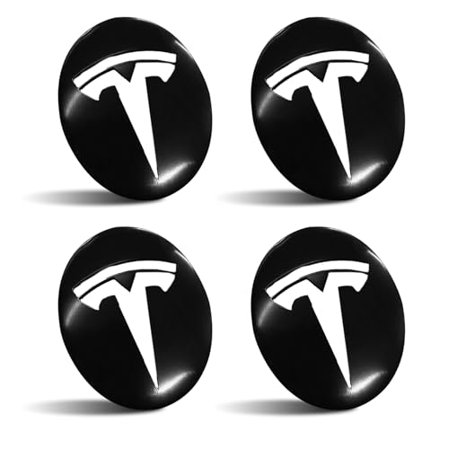 4 Pack Aluminum Waterproof Wheel Cover Center Emblem Sticker for Tesla Model 3 Model Y 56mm Hubcaps Wheel Rim Cover (Matte Black+Silver Emblem) - color: Matte Black Background+White Emblem