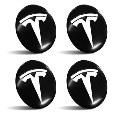 4 Pack Aluminum Waterproof Wheel Cover Center Emblem Sticker for Tesla Model 3 Model Y 56mm Hubcaps Wheel Rim Cover (Matte Black+Silver Emblem) - color: Matte Black Background+White Emblem