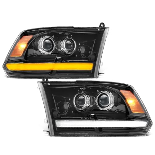 Partsam Full LED Headlights Assembly Compatible with 2009-2018 Ram 1500 2500 3500, DOT Approved Dual Projector Lens Headlamp Pair with Start Animation DRL Sequential Turn Signal Hi/Low Beam 6500K IP67 - color: Black