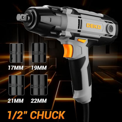 Electric Impact Wrench:DEKOPRO 4A Corded Impact Wrenches, 3600 RPM Electric Impact Driver Gun with 4 Sockets for Automotive & Equipment Maintenance
