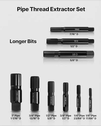 VEVOR Pipe Extractor Set, 9 Pieces Heavy Duty Steel Broken Pipe Extractors, with Solid Storage Case, Cr-Mo Steel for Removing 1/8" to 1" Damaged Threaded Pipes and Fittings, for Plumbers Mechanics DIY - size: 9 PCS