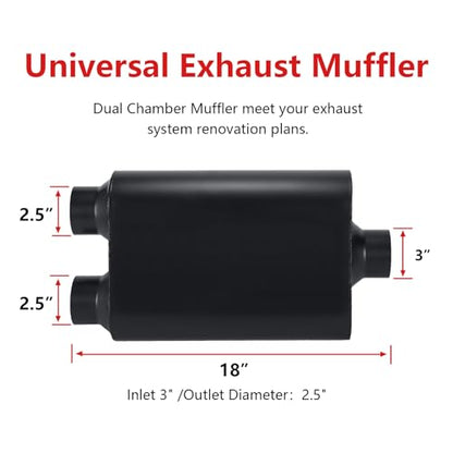 Mufflers 2 Chamber 3.0" Universal Muffler Performance Exhaust Muffler 3.0 inch,Aggressive Sound,Black(3" center in/2.25" dual out/overall 18") - size: 3" center in | 2.5" dual out | overall 18", style: Center in |Dual out