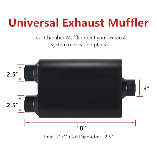 Mufflers 2 Chamber 3.0" Universal Muffler Performance Exhaust Muffler 3.0 inch,Aggressive Sound,Black(3" center in/2.25" dual out/overall 18") - size: 3" center in | 2.5" dual out | overall 18", style: Center in |Dual out