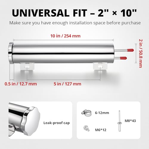 EVIL ENERGY Radiator Overflow Tank, Stainless Steel Coolant Reservoir Tank 2" x 10", Universal Coolant Expansion Tank with Cap, Polished Coolant Recovery Reservoir - size: 2"x10"