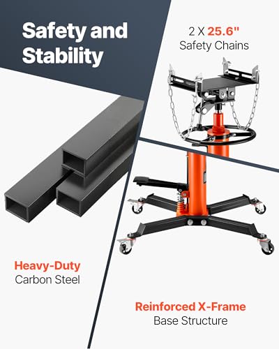 VEVOR Transmission Jack, 1322 LBS Hydraulic Telescoping Transmission Jack, 32"-67" High Lift Transmission Jack Stand with Foot Pedal, 360° Swivel Wheel - size: Medium