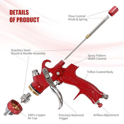 HVLP Paint Gun with 10 Disposable 600ML Paint Cups & 5 Nozzles - color: SCARLET