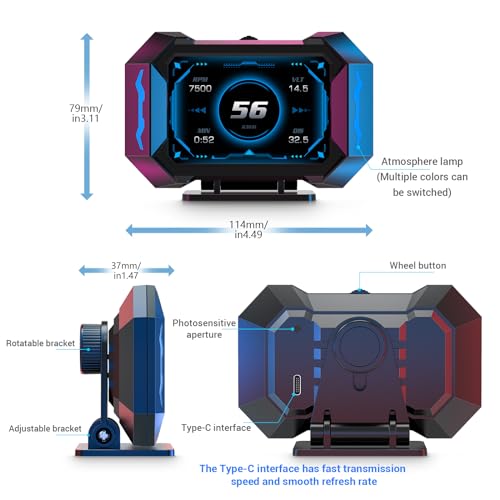 OBD2 Gauge Car HUD Head Up Display Multifunction Digital,Car Speedometer Tachometer Water Temperature Oil Temperature Volt Inclinometer Boost Gauge RPM Meter fit for Most Vehicles After 2008