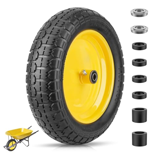 TICONN 4.80/4.00-8 Tire, 16" Flat Free Wheelbarrow Tire and Wheel - color: Yellow, size: 16" (1 Pack)