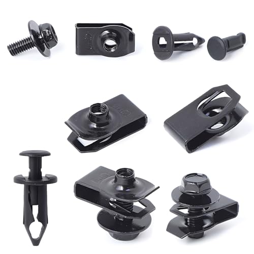 Minho 45Pcs M6 Engine Splash Shield Hardware Kit, Carbon Steel U-Nuts & Bolts with Nylon Retainers, Black - style: U-nuts+Bolts+Push Clips 45PCS