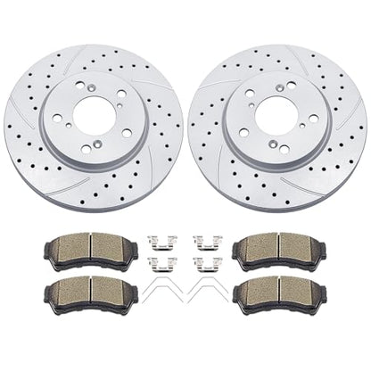 Acinoparts Front Brake Kit Drilled and Slotted Rotors Ceramic Brake Pads - size: ABK00802