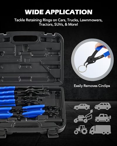 OMT Snap Ring Pliers Set, 10Pc Internal & External Circlip Tool With Hook - color: Black
