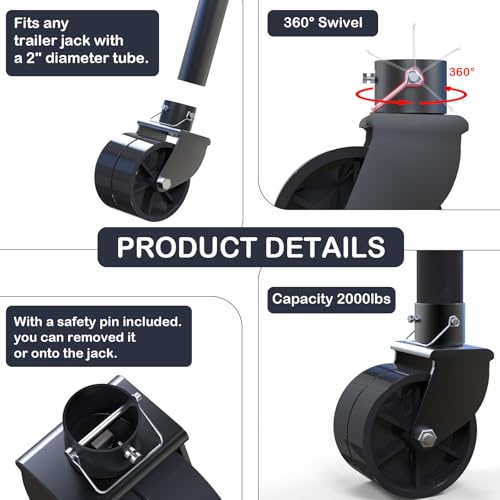 6" Trailer Jack Wheel Replacement - 2000lbs Capacity Dual Swivel Caster Wheel with Safety Pin, Fits Any Better Soft Ground Roll,Trailer Tongue Jack, Boat, Camper, RV & Jack Replacement Parts - size: Trailer Jack Wheel