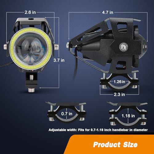 Motorcycle LED Fog Lights U7 Spotlight Daytime Running Lights with White Angel Eyes Halo Ring and Switch 2-Sets - color: white