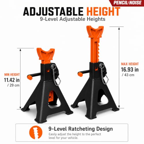 3 Ton Jack Stands with Double Locking and Large Foot Base, Car Jack Stand for SUV, UTV/ATV, Garage Lifting Tool Emergency, Black Orange, Set of 2 - color: Black Orange
