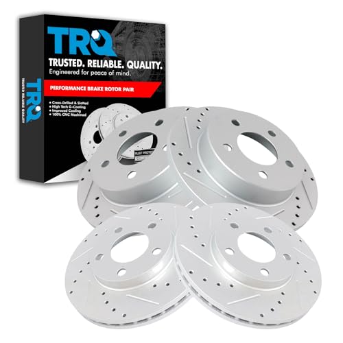 TRQ Performance Front and Rear Brake Rotor Set G Coated Drilled and Slotted - style: BRA13960