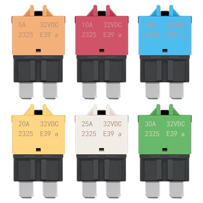 Nilight 6PCS Circuit Breaker Manual Resettable Fuse Assortment Kit - color: Resettable Standard Fuse