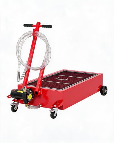 Low-Profile Rolling Oil Drain Pan Cart, 20 Gallon Oil Catch Drain Tank - color: Red, size: 20 Gallon | with 12V battery-clip