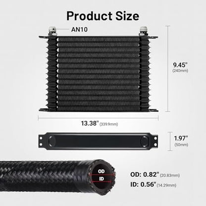 EVIL ENERGY 15 Row Oil Cooler Kit, 10AN Engine Cooler Radiator Universal - size: 15 Row