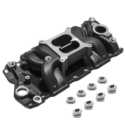 2026 7501 Intake Manifold Aluminum Performance Dual Plane Air-Gap Compatible with Chevy Small Block SBC 1955-86 262 265 267 283 302 305 307 327 350 400 V8 Engine, Black - size: 7501-Black