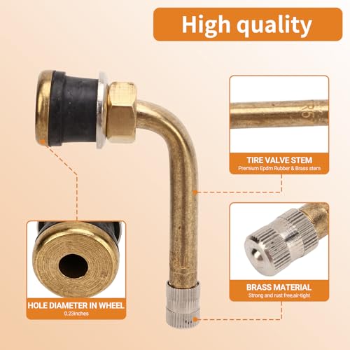 20PCS 90 Degree Valve Stem, Valve Stem Replacement Kit, TR570C Copper Scratch Resistant Tire Valve, Stem Extension Adaptor for Truck Trailer RV Recreational Vehicle