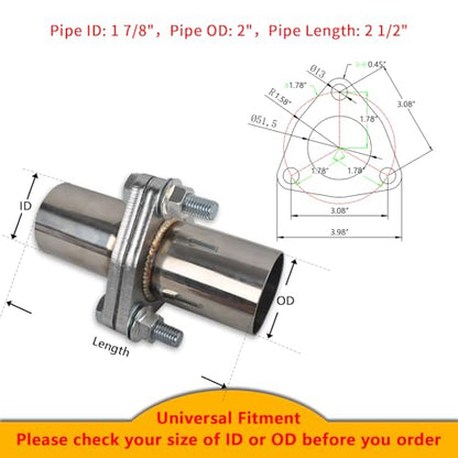 Exhaust Flange Bolts Quick Fix Repair Pipe Kit w/Gasket & Hardware 2'' Inch OD 3 Bolts T304 Stainless Steel Universal Flange Replacement Kit - size: 2"OD-3 Bolts