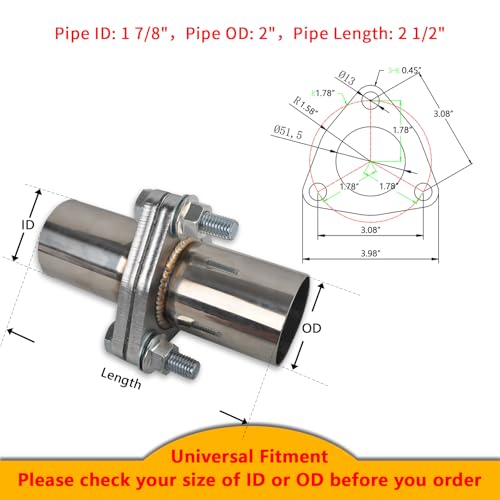 Exhaust Flange Bolts Quick Fix Repair Pipe Kit w/Gasket & Hardware 2'' Inch OD 3 Bolts T304 Stainless Steel Universal Flange Replacement Kit - size: 2"OD-3 Bolts