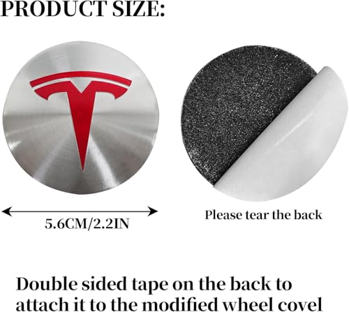 4 Pack Aluminum Waterproof Wheel Cover Center Emblem Sticker for Tesla Model 3 Model Y 56mm Hubcaps Wheel Rim Cover (Silver Background+Red Emblem) - color: Silver Background+Red Emblem