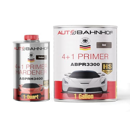 AB-PR 3300 4:1 Industrial Urethane Primer Red & AB-PR 3400 Medium Hardener Kit – High Build Refinishing – 1 Gallon Primer + 1 Quart Hardener - color: Urethane Primer Red & Medium Hardener (Kit)