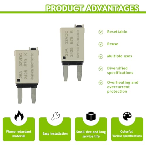 25A DC 12V-32V Manual Reset Circuit Breaker ATM Low Profile T1 Mini Blade Fuses Breakers for Car Trucks Marine Boat RV Solar and More,2 Pack - style: E79-ATM-Manual Reset