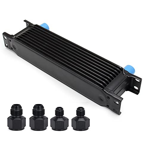 10 Row AN10 10AN Transmission Oil Cooler Kit Stacked Plate With 6AN 8AN Adapter Universal Engine Transmission British Radiator Oil Cooler Condenser Aluminium Alloy Black - size: 10 row