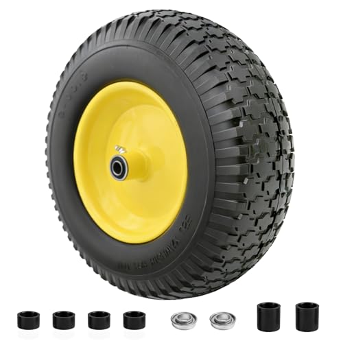 16 Inch 4.80/4.00-8 Flat Free Wheelbarrow Tire and Wheel, 16" Solid Puncture Proof Replacement with 5/8" & 3/4" Bearings, 3"-7” Hub for Garden Cart Wagon Trolley Farm Construction (1 Pack) - color: 1 PACK, size: 16"-4.80/4.00-8"