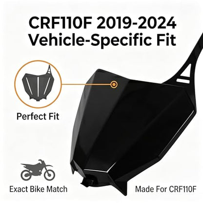 Dirt Bike Number Plate for CRF 110 CRF110F 2019-2024 Pit Bike Front Plastic Body Kit Fender Black - color: black