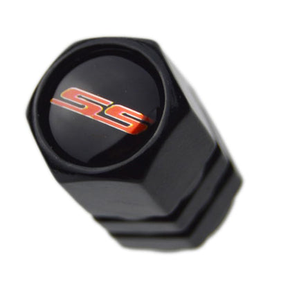 (Set of 4) 68mm=2.67 inches SS Wheel Center Cap Covers Hub Cap 3D Emblem + Valve Stem Caps Trim for 2016-2023 6th Generation Chevrolet Camaro - color: Red SS on gloss black cap, valve caps included