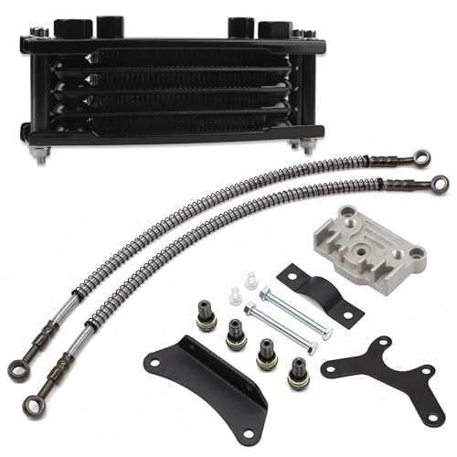 Motorcycle Engine Oil Cooler,Universal Engine Oil Cooling Kit for ATV Pit Bike Motorbike,Dirt Bike Oil Cooler Cooling Engine Radiator Kit Universal for 70cc 110cc 125cc 140cc Motorcycle - color: Black