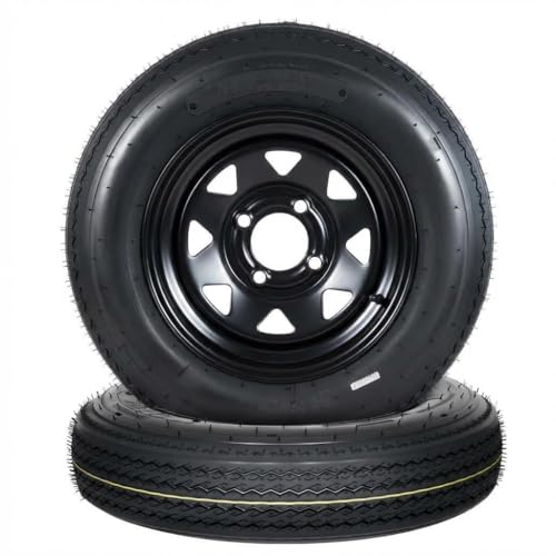 2-Pack 5.30-12 Trailer Tires with Rim, 6-Ply, 1050 LBS Load, 4 Lug on 4 in Bolt Pattern, 12x4 in Steel Wheel, Heavy-Duty All-Weather Tires for Utility, Boat Trailers - size: 5.30-12