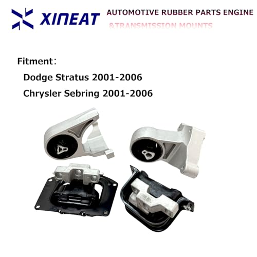 Engine Motor Transmission Mount Set Fit for Dodge Stratus 2001-2006 Chrysler Sebring 2.4L,2.7L Replacement A3034,A3049, A2841HY, A2842HY,EM-3034,4593383AB, 4593383AA,EM-3049,EM-2841 4pcs XINEAT - size: 2001-2006 Chrysler Sebring 2.4L