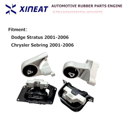 Engine Motor Transmission Mount Set Fit for Dodge Stratus 2001-2006 Chrysler Sebring 2.4L,2.7L Replacement A3034,A3049, A2841HY, A2842HY,EM-3034,4593383AB, 4593383AA,EM-3049,EM-2841 4pcs XINEAT - size: 2001-2006 Chrysler Sebring 2.4L