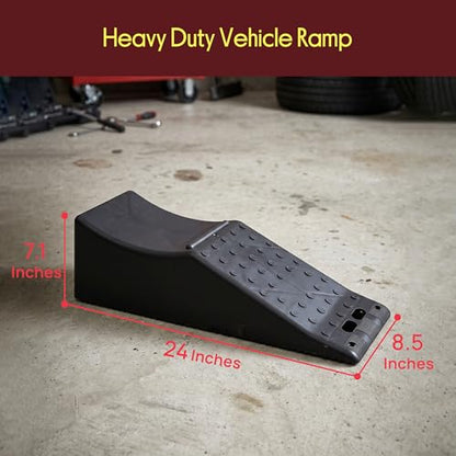 Pyle 1Piece Vehicle Ramp | 20000 lb Capacity Vehicle Ramp for Trucks, SUVs and RVs with 5.5 Inch Lift and Anti-Slip Textured Surface | Car Ramps for Oil Changes, Lightweight with Handle, Black