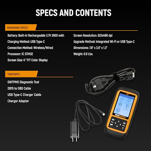 Bundle of GEARWRENCH Universal Tire Pressure Monitoring System Programming & Diagnostic Tool | GWTPMS + GEARWRENCH Universal Programmable Metal TPMS Sensor | GWTPMSM