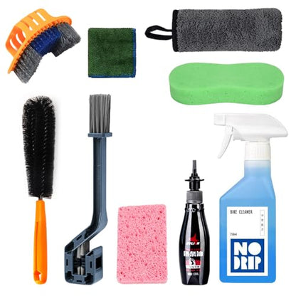 Pro: Conquer Grime! Motorcycle Chain Clean & Lube Kit - 350ml Powerful Degreaser, 120ml Smooth Wet Lube, Brushes, Scrubber, Towel Complete Tools Set
