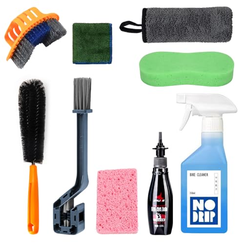 Pro: Conquer Grime! Motorcycle Chain Clean & Lube Kit - 350ml Powerful Degreaser, 120ml Smooth Wet Lube, Brushes, Scrubber, Towel Complete Tools Set