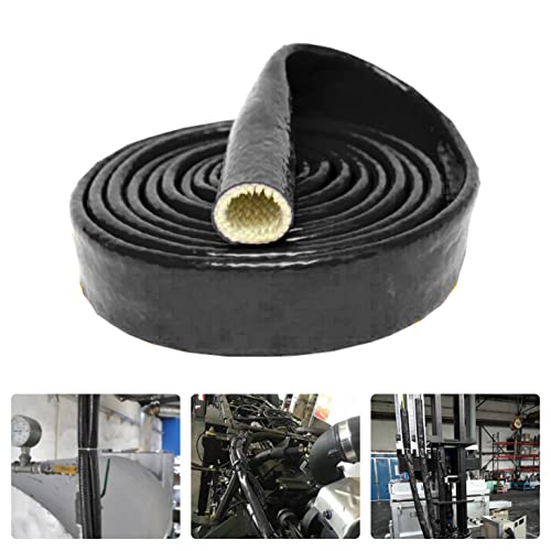 Fuel Line Heat Shield Insulation Heat Shielded Fire Sleeve Silicone Coated Fiberglass Heat Protection for Automotive Hose Lines & Electrical Wiring-（Black 3/4" ID x5FT） - color: Black, size: 3/4" ID x 5FT
