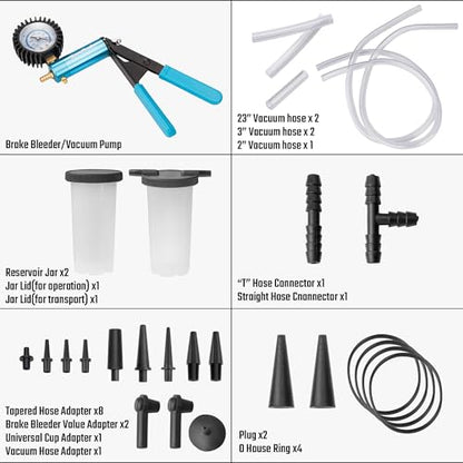 DURATECH 2 in 1 Brake Bleeder Kit, with Metal Handheld Vacuum Pump
