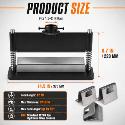 12 Inch Press Brake Attachment for 12/20 Ton Hydraulic Shop Presses