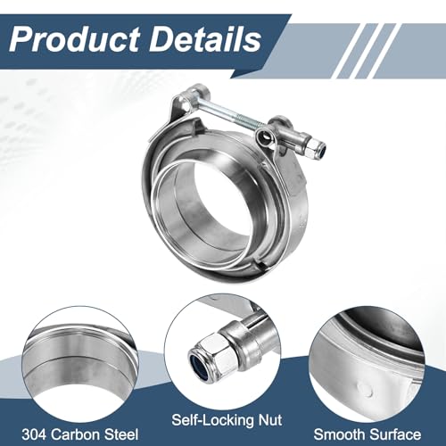HARFINGTON V Band Clamp with Flange, 304 Stainless Steel, 2.25 Inch, Silver - size: 2.25 Inch