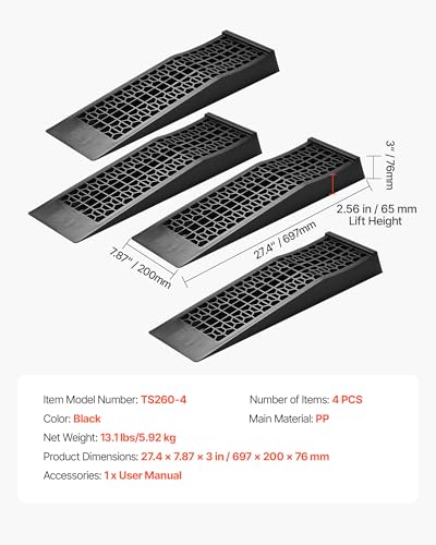 VEVOR Car Ramps, 4 PCS 20000 lbs GVW Capacity, 2.56 in Lift Height, Portable Low Profile Car Service Ramps for Home Garage Maintenance & Oil Changes, Heavy Duty for Low Chassis Vehicle & Support Jack - size: 2.6*27.5inch